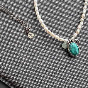 Elegant seed Pearl Necklace with Turquoise Accent